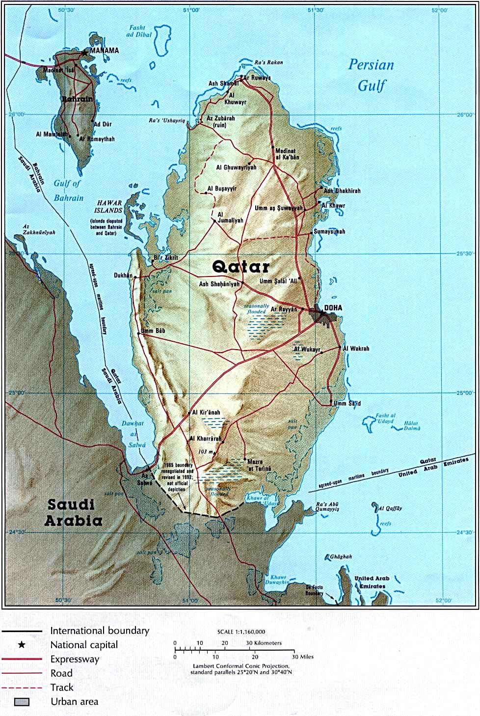 Karta över fysiska qatar