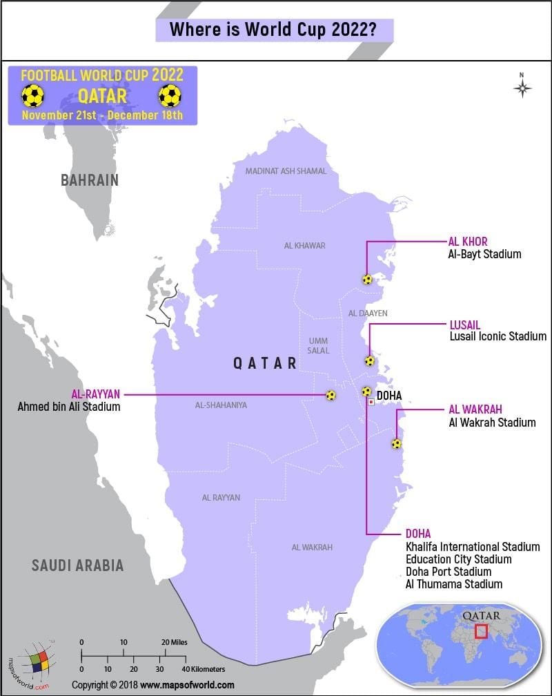 Karta över qatar vm-arenorna