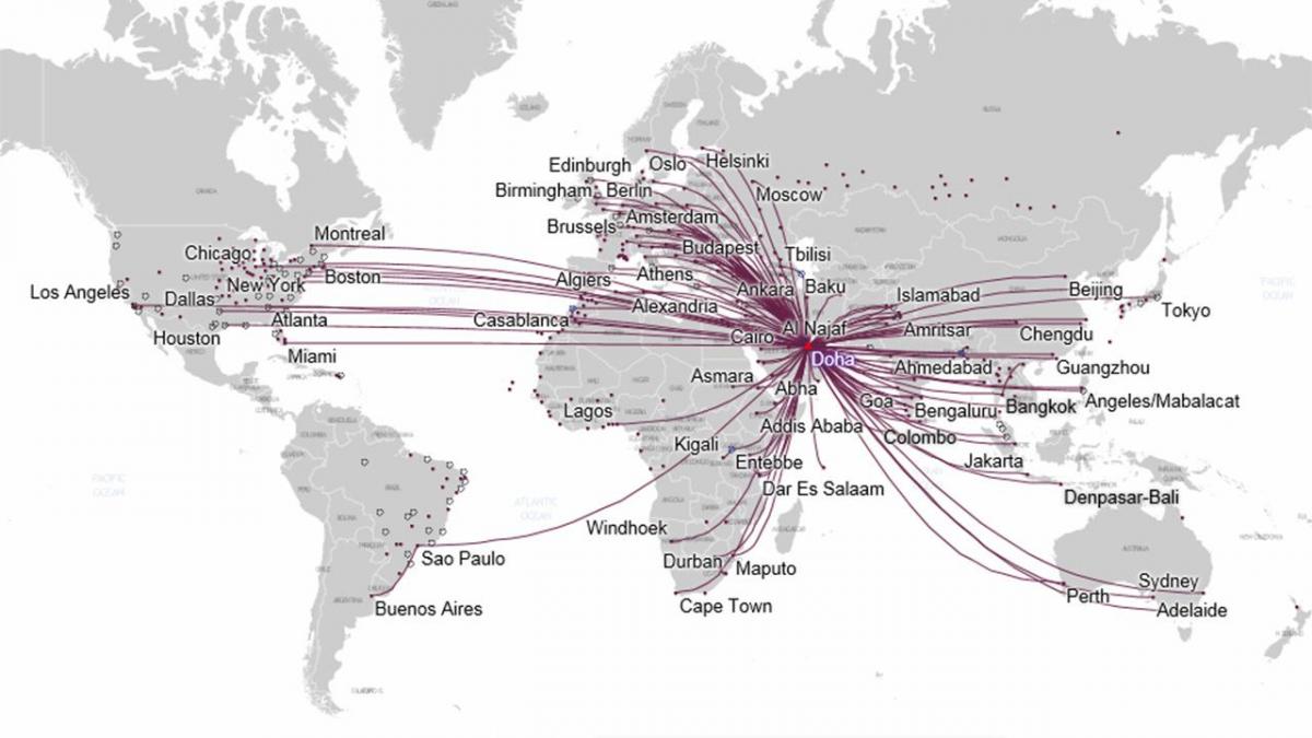 qatar airways vägkarta europa